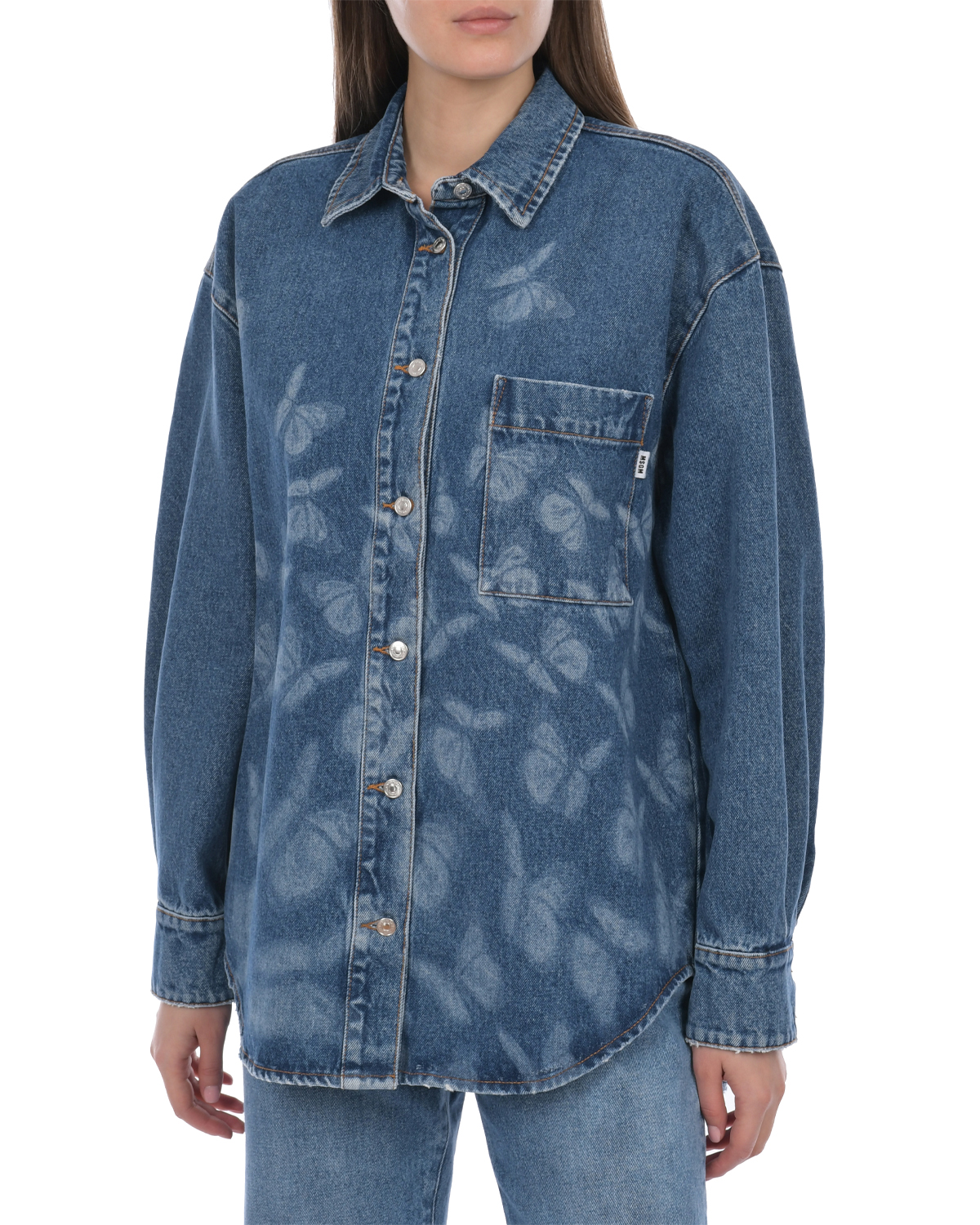Синяя джинсовая рубашка с принтом "бабочки" MSGM, размер 40, цвет синий - фото 6